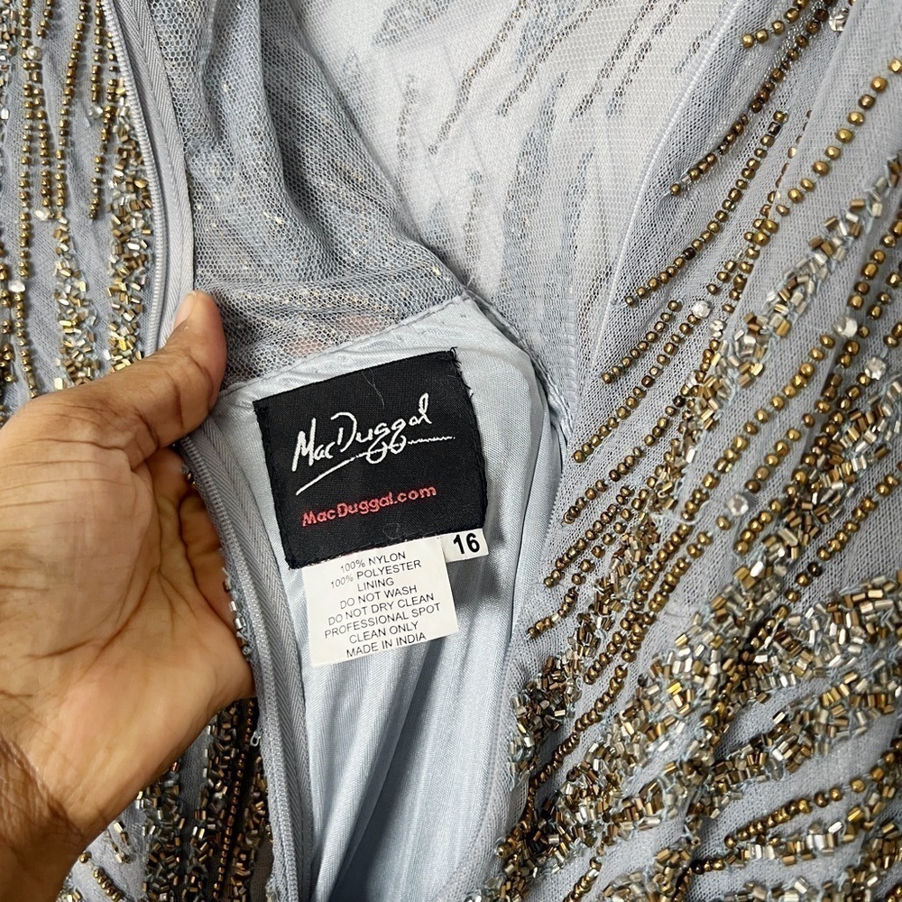 Mac Duggal Beaded Long Sleeve Tulle Column Gown - Picture 8 of 9